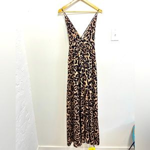 SHEIN Leopard Print Crisscrossed Back Maxi Dress Size Small